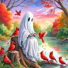 Load image into Gallery viewer, AB Diamond Painting - Full Round - Halloween ghost and cardinal (40*40CM)