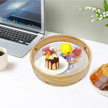 Load image into Gallery viewer, Wooden Simulation Pattern Diamond Food Dinner Plate with Handle for Coffee Table