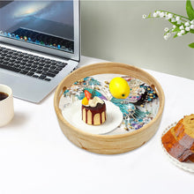 Load image into Gallery viewer, Wooden Simulation Pattern Diamond Food Dinner Plate with Handle for Coffee Table