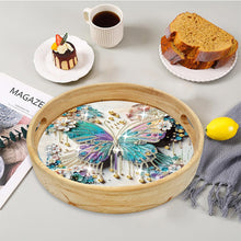 Load image into Gallery viewer, Wooden Simulation Pattern Diamond Food Dinner Plate with Handle for Coffee Table