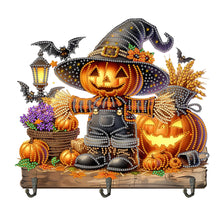 Load image into Gallery viewer, Wooden Special Shape Scarecrow Pumpkin 3 Hooks Diamond Painting Hook Rail