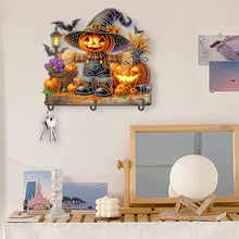 Load image into Gallery viewer, Wooden Special Shape Scarecrow Pumpkin 3 Hooks Diamond Painting Hook Rail