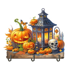 Load image into Gallery viewer, Wooden Special Shape Pumpkins And Lantern 3 Hooks Diamond Painting Hook Rail