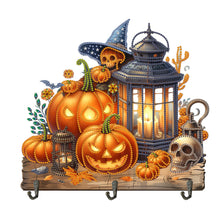 Load image into Gallery viewer, Wooden Special Shape Pumpkins And Lantern 3 Hooks Diamond Painting Hook Rail