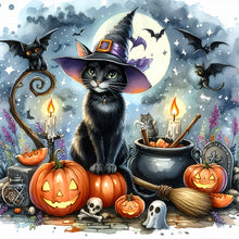 Load image into Gallery viewer, Diamond Painting - Full Round - Halloween cat and pumpkin (30*30CM)