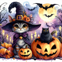 Load image into Gallery viewer, Diamond Painting - Full Round - Halloween cat and pumpkin (30*30CM)