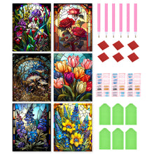 Load image into Gallery viewer, 6pcs Round Diamond Painting Set - Glass art flowers and plants (30*40CM)