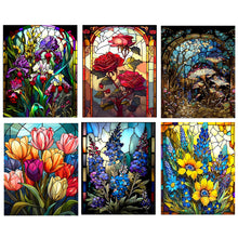 Load image into Gallery viewer, 6pcs Round Diamond Painting Set - Glass art flowers and plants (30*40CM)