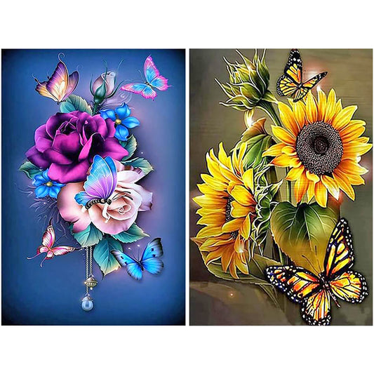 2pcs Round Diamond Painting Set - Flower Butterfly (40*60CM)
