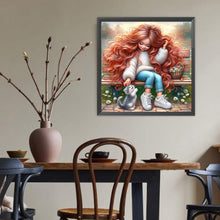 Load image into Gallery viewer, Diamond Painting - Full Round - Red-haired girl and kitten (40*40CM)