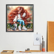 Load image into Gallery viewer, Diamond Painting - Full Round - Red-haired girl and kitten (40*40CM)