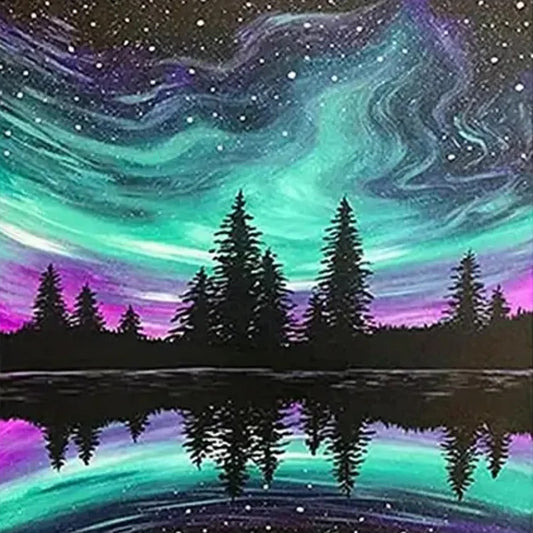 AB Diamond Painting - Full Round - Forest Under Aurora (30*30CM)