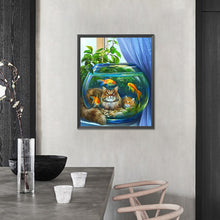 Load image into Gallery viewer, AB Diamond Painting - Full Round - Kitten Observing Goldfish (40*50CM)