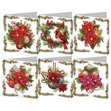 Load image into Gallery viewer, 6Pcs Christmas Red Flower DIY Diamond Painting Card for Friends Family Gift