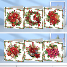 Load image into Gallery viewer, 6Pcs Christmas Red Flower DIY Diamond Painting Card for Friends Family Gift