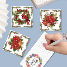 Load image into Gallery viewer, 6Pcs Christmas Red Flower DIY Diamond Painting Card for Friends Family Gift