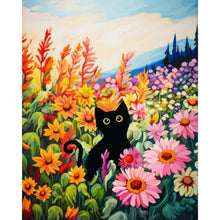 Load image into Gallery viewer, Diamond Painting - Full Round - black cat in flowers (40*50CM)