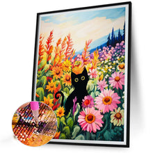 Load image into Gallery viewer, Diamond Painting - Full Round - black cat in flowers (40*50CM)