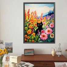 Load image into Gallery viewer, Diamond Painting - Full Round - black cat in flowers (40*50CM)
