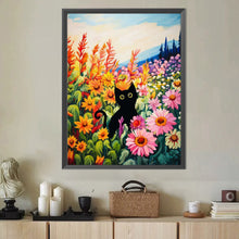 Load image into Gallery viewer, Diamond Painting - Full Round - black cat in flowers (40*50CM)