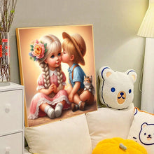 Load image into Gallery viewer, Diamond Painting - Full Round - boy kissing girl (40*40CM)