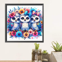 Load image into Gallery viewer, Diamond Painting - Full Round - Flowers and three owls (30*30CM)