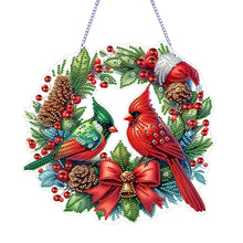 Load image into Gallery viewer, Cardinal DIY 5D Diamond Art Painting Wreath Hanging Sign for Wall Door Decor