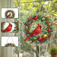 Load image into Gallery viewer, Cardinal DIY 5D Diamond Art Painting Wreath Hanging Sign for Wall Door Decor