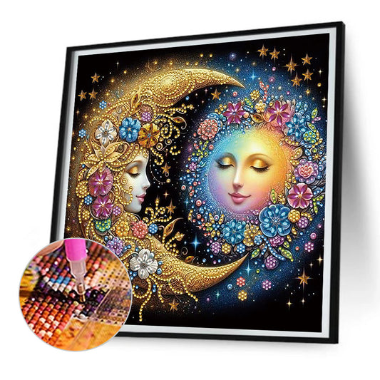 Diamond Painting - Partial Special Shaped - Flowers, stars and moon (30*30CM)