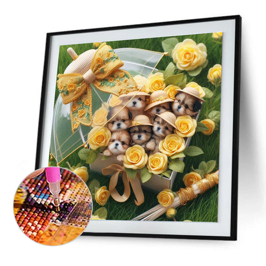 Diamond Painting - Full Round - Lawn Puppy Gift (30*30CM)