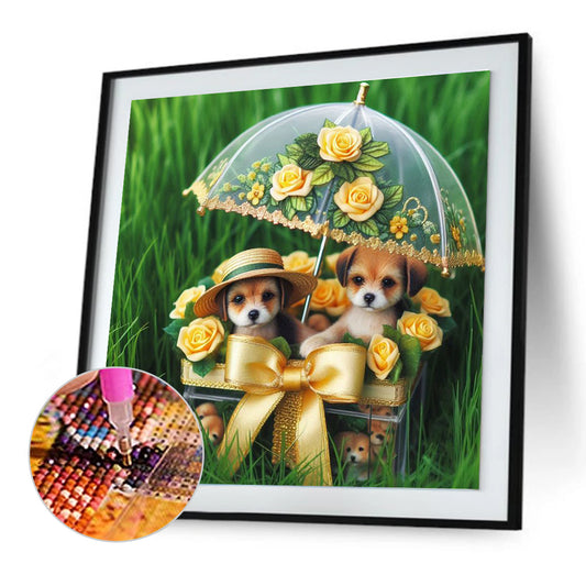 Diamond Painting - Full Round - Lawn Puppy Gift (30*30CM)