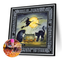 Load image into Gallery viewer, Diamond Painting - Full Round - Halloween skeleton witch cat (40*40CM)