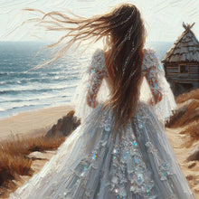 Load image into Gallery viewer, Diamond Painting - Full Round - Back view of girl at the seaside (30*30CM)
