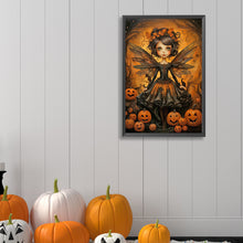 Load image into Gallery viewer, Diamond Painting - Full Round - Halloween pumpkin black elf girl (40*60CM)