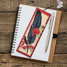 Load image into Gallery viewer, 3Pcs Special Shape Black Feather Red Rose DIY Diamond Painting Bookmarks Kits