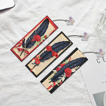 Load image into Gallery viewer, 3Pcs Special Shape Black Feather Red Rose DIY Diamond Painting Bookmarks Kits