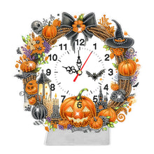 Load image into Gallery viewer, Acrylic Special Shaped Halloween Pumpkin Diamond Painting Clock Desktop Decor