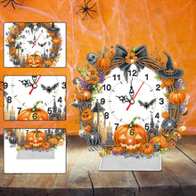 Load image into Gallery viewer, Acrylic Special Shaped Halloween Pumpkin Diamond Painting Clock Desktop Decor