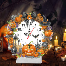 Load image into Gallery viewer, Acrylic Special Shaped Halloween Pumpkin Diamond Painting Clock Desktop Decor