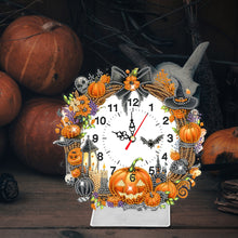 Load image into Gallery viewer, Acrylic Special Shaped Halloween Pumpkin Diamond Painting Clock Desktop Decor
