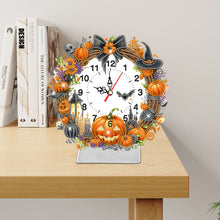 Load image into Gallery viewer, Acrylic Special Shaped Halloween Pumpkin Diamond Painting Clock Desktop Decor