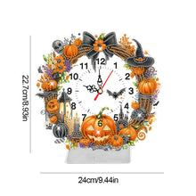 Load image into Gallery viewer, Acrylic Special Shaped Halloween Pumpkin Diamond Painting Clock Desktop Decor