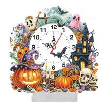 Load image into Gallery viewer, Acrylic Special Shaped Halloween Pumpkin Diamond Painting Clock Desktop Decor