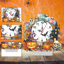 Load image into Gallery viewer, Acrylic Special Shaped Halloween Pumpkin Diamond Painting Clock Desktop Decor