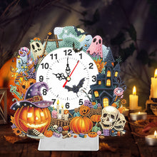 Load image into Gallery viewer, Acrylic Special Shaped Halloween Pumpkin Diamond Painting Clock Desktop Decor