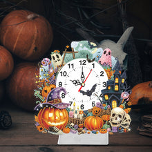 Load image into Gallery viewer, Acrylic Special Shaped Halloween Pumpkin Diamond Painting Clock Desktop Decor