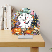 Load image into Gallery viewer, Acrylic Special Shaped Halloween Pumpkin Diamond Painting Clock Desktop Decor