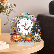 Load image into Gallery viewer, Acrylic Special Shaped Halloween Pumpkin Diamond Painting Clock Desktop Decor