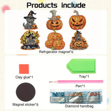 Load image into Gallery viewer, 6Pcs Acrylic Special Shape Halloween Pumpkin Diamond Painting Fridge Magnet