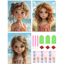 Load image into Gallery viewer, 3pcs Round Diamond Painting Set - Girl at the seaside (30*40CM)